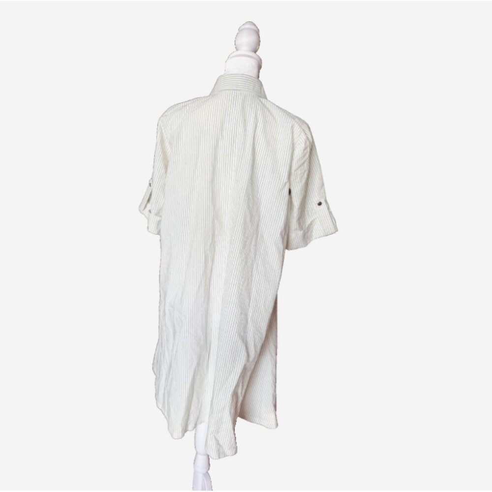 Corey Lynn Calter Ivory Black Pinstripe Belted Shirt Dress Womens 4 Boho Chic - Picture 5 of 7